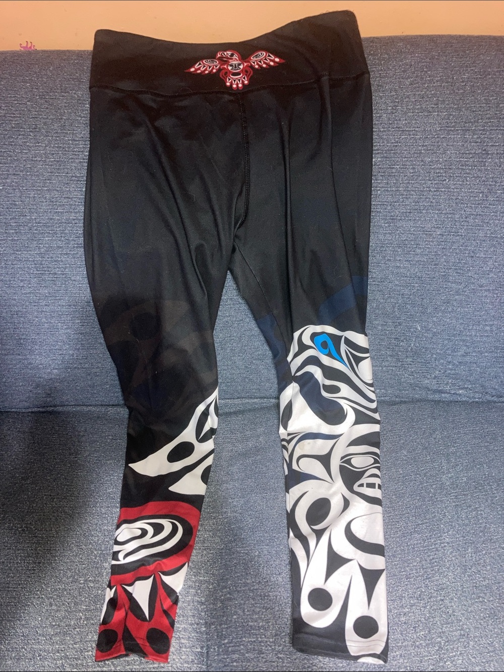 Northwest Spirit Black Leggings with Red, White and Blue Tribal Accents